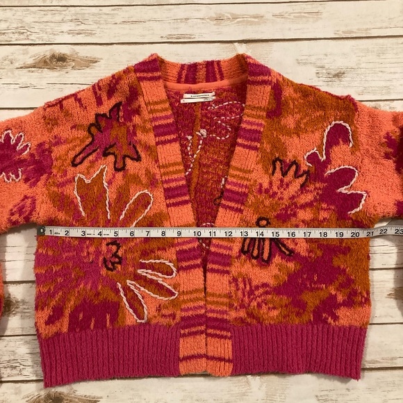 By Anthropologie Embroidered Cardigan Sweater Pink Combo Small - Picture 4 of 16